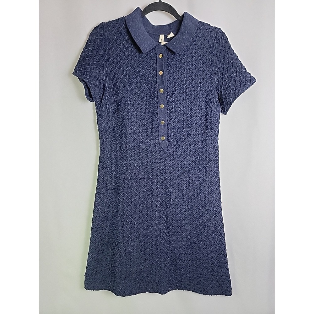 Moth Anthropologie Navy Blue Textured Knit Polo Dress Short Sleeve Small